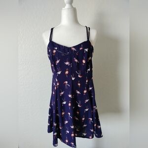 Flamingo Print Navy Dress
